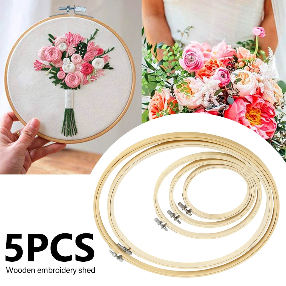 5pcs Embroidery Hoops Frame 13-30cm Wooden Embroidery Hoop Rings Circle Embroidery Loops For DIY Cross Stitch Needle Craft Tool