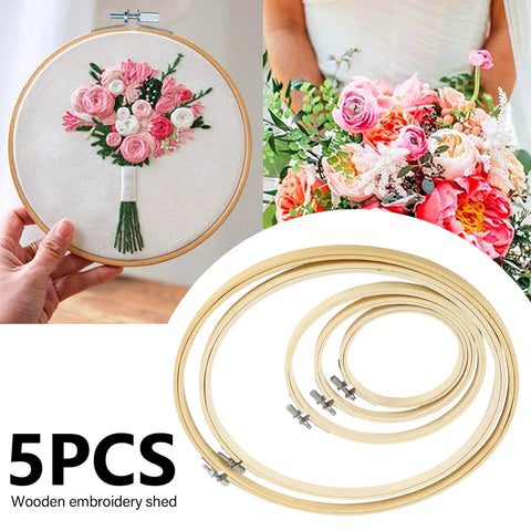 5pcs Embroidery Hoops Frame 13-30cm Wooden Embroidery Hoop Rings Circle Embroidery Loops For DIY Cross Stitch Needle Craft Tool