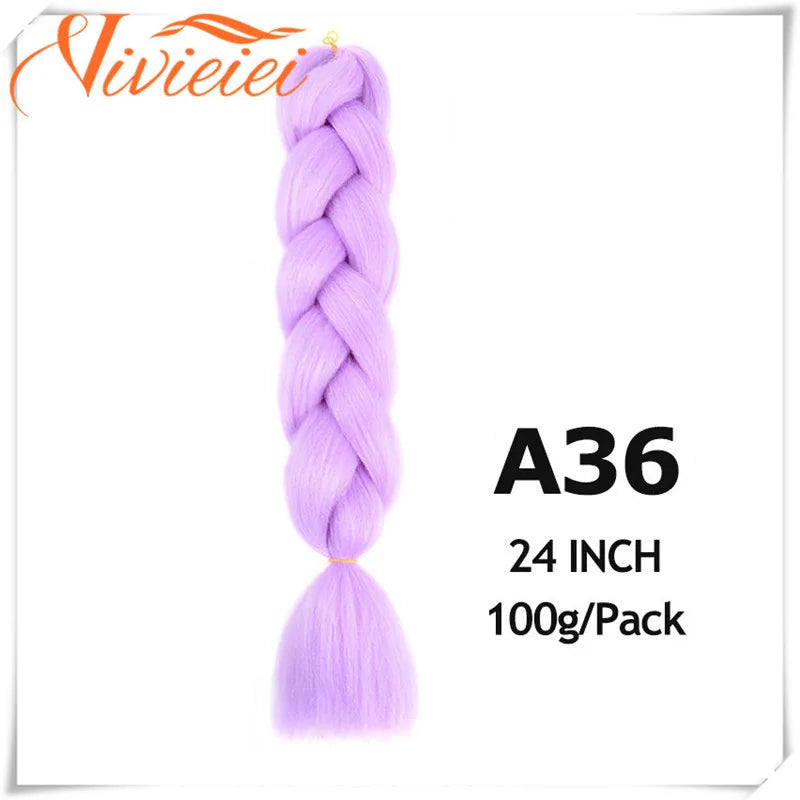 VIVIEIEI Synthetic Braiding Hair 24 Inch Jumbo Braid Ombre Jumbo Hair Extension for Women DIY Hair Braids Purple Pink Yellow Red