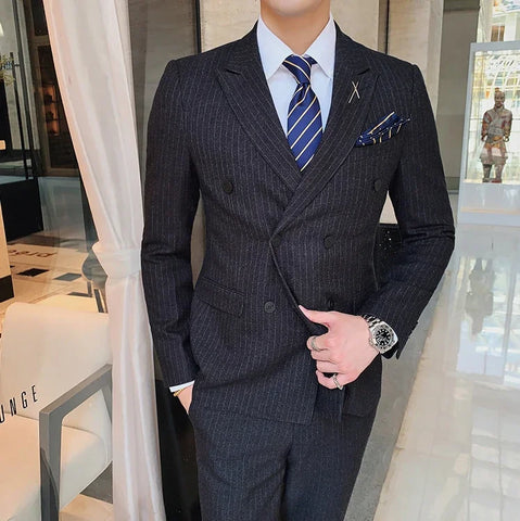 Suit 3pcs Set Groom Wedding Dress Plaid Suit Show Stage