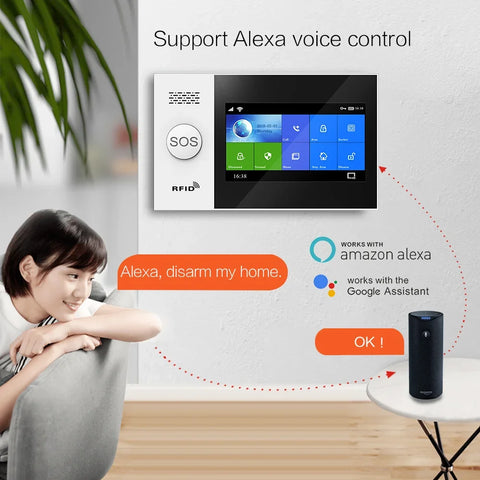 4G Alarm System For Home Security With PIR Door Sensor WiFi 4.3-inch Big Screen Tuya Smart Life App Control Support Google Alexa