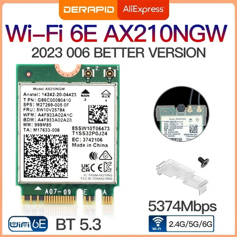 Tri Band WiFi6E AX210 Wireless 2.4Gbps Bluetooth 5.3 802.11AX Wireless Wi-Fi 6 AX210 For Intel AX210NGW M.2 NGFF Wlan WiFi Card