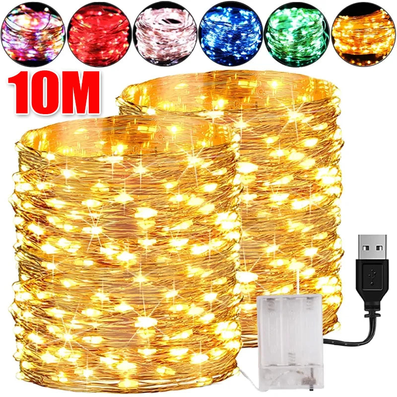 Waterproof USB Battery LED Lights String Copper Wire