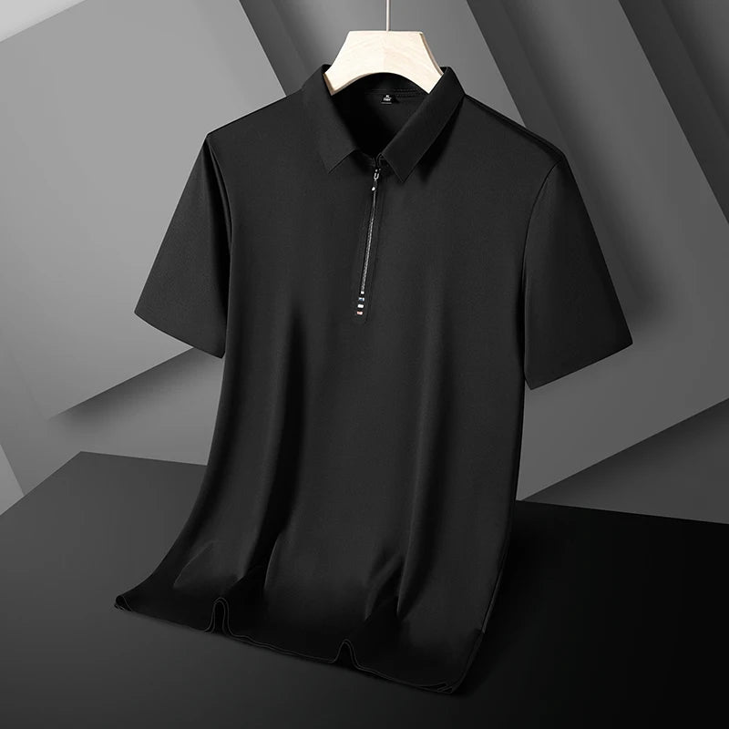 Summer Men Polo Shirt Cool Thin T Shirt Zipper