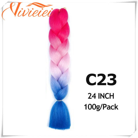 VIVIEIEI Synthetic Braiding Hair 24 Inch Jumbo Braid Ombre Jumbo Hair Extension for Women DIY Hair Braids Purple Pink Yellow Red