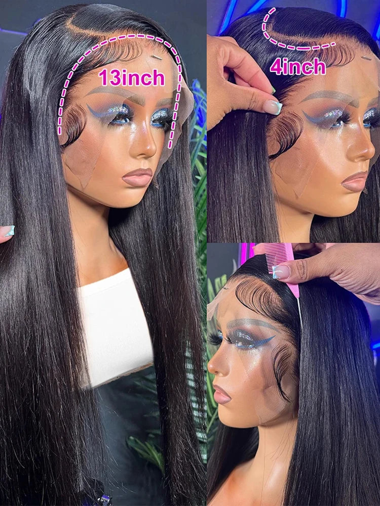 40 Inch 360 HD Lace Front Wig Brazilian Bone Straight Human Hair Wig Transparent 13X4 13X6 Lace Frontal Wig For Women