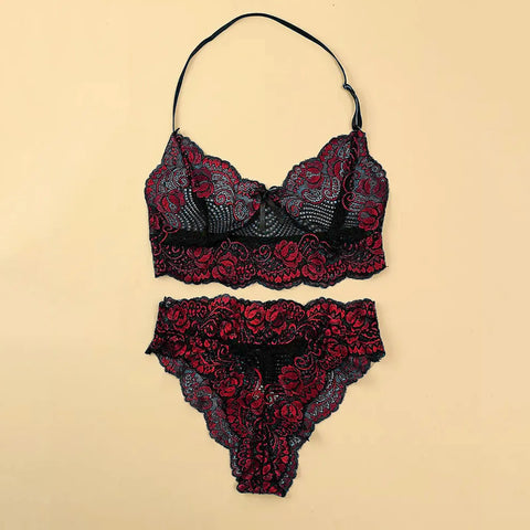 sexy erotic lingerie woman Women Sexy Sheer Floral Lace Pajamas Lingerie Set High Waist Sleepwear Bra And lingeries sexy femme