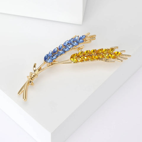 Beaut&Berry Trendy Ear of Wheat Brooches for Women Rhinestone Blue and Yellow Plant Pins 5-Color Unisex Casual Accessories Gifts