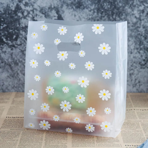 25-50pcs Little Daisy Plastic Gift Bag Clear Storage Shopping Bag With Christmas Wedding Party Favor Bag Candy Cake Wrapping Bag