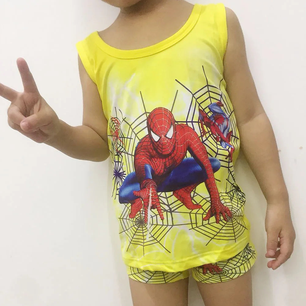 Anime Marvel Summer Children's Vest Set Cartoon Frozen Princess Kids Shorts Underwear Boys Girls Home Pajamas Set Cosplay Gifts