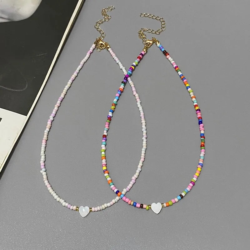 Colorful Seed Beads Choker Nekklace for Girl Spring Summer New Love Heart Design Collar Jewelry Wholesale Dropshipping