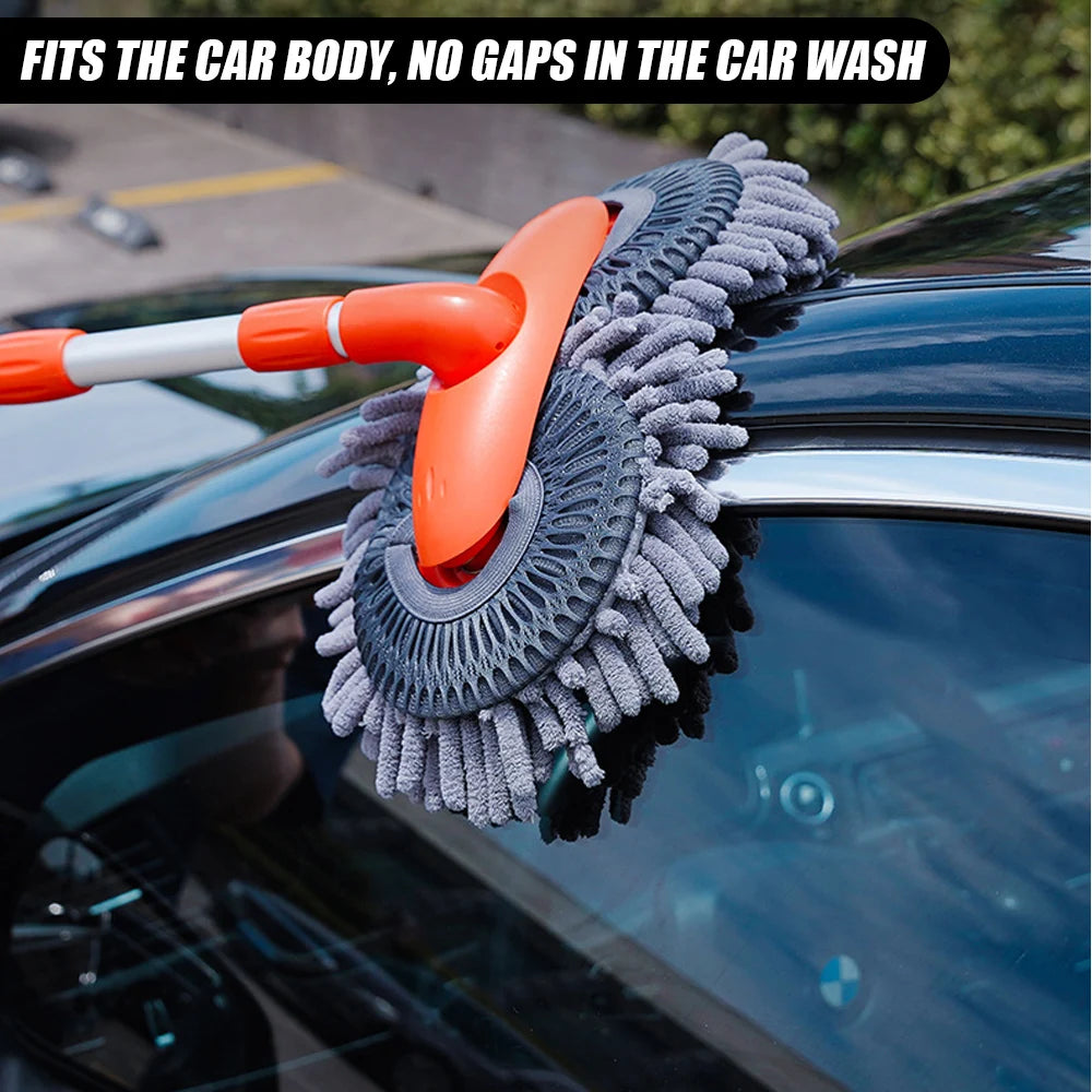 Rotating Double Brush Head Car Wash Mop Auto Supplies Three-Section