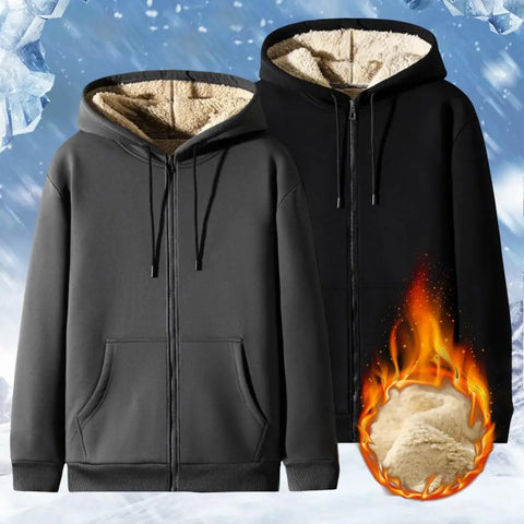 Men and Woman Winter Pure Color Plush Lined Cardigan Hoodie