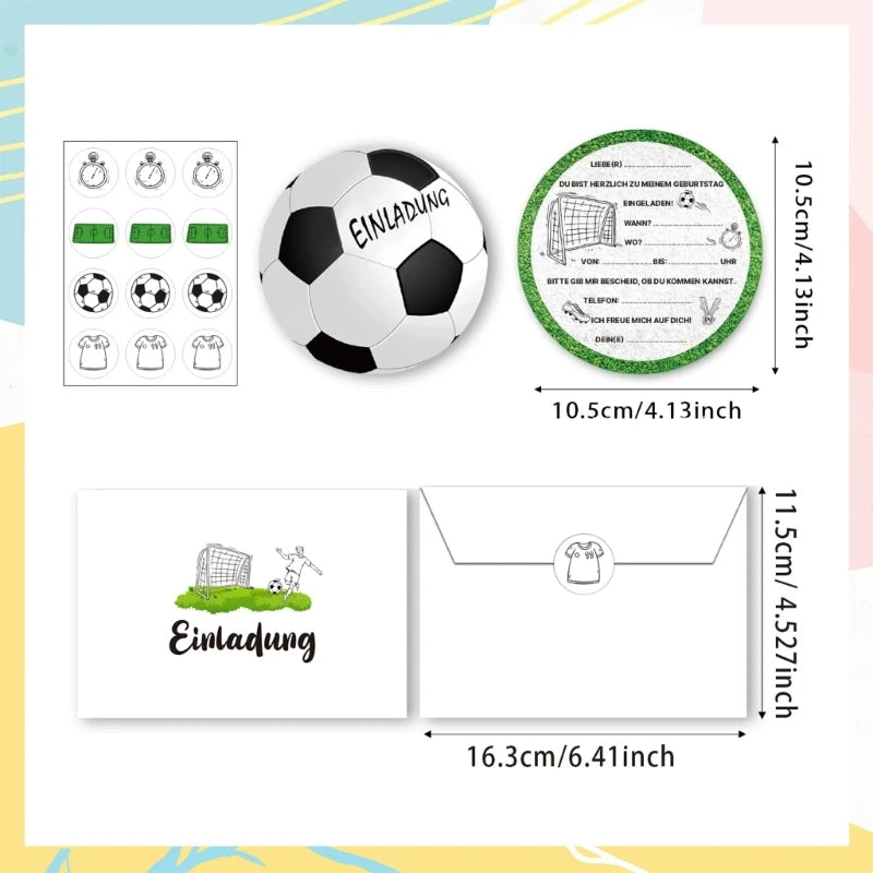 Soccer Themed Birthday Invitations, Set of 12PCS Unique German Football Invitation Card for Boys and Girls