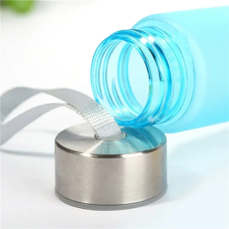 Frosted Transparent Plastic Cup With Rope Drinking Bottle