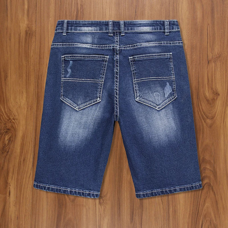 New Summer Men's Stretch Ripped Short Jeans Blue Denim Shorts Pants Large Casual Middle Pants