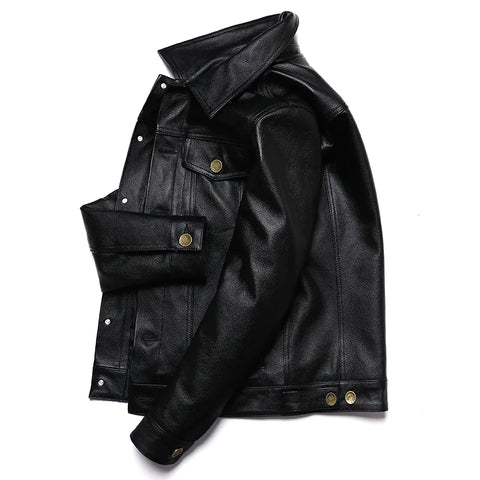 Cowboy Genuine Leather Jacket Men's Natural Cowhide Slim Short Coat