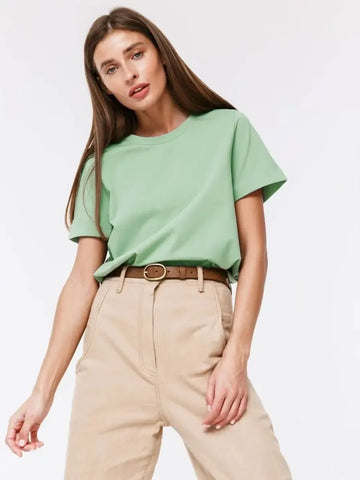 Basic Fashionable Solid Lady Short Sleeve Loose Tops Shirts