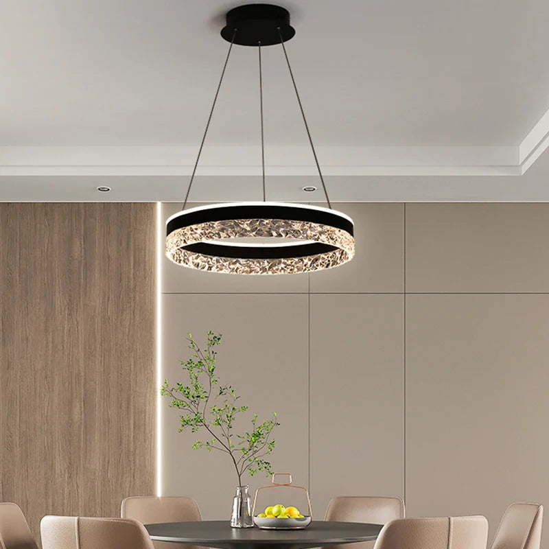 Nordic Creative Modern LED Chandelier Ceiling Dimmable Round Chandelier Living Room Dining Room Bedroom Glossy Lighting Fixtures