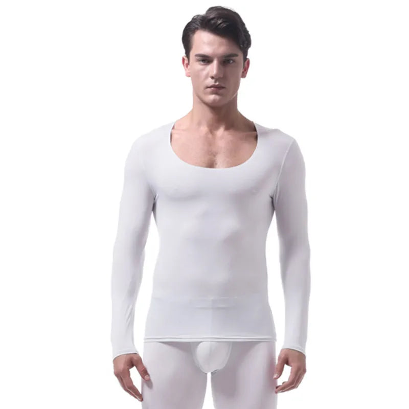 Men Long Johns Mens Seamless Thermal Underwear Suit Sexy Ultra-thin Translucent Home Lounge Men Undershirt Leggings 2 Piece/Sets