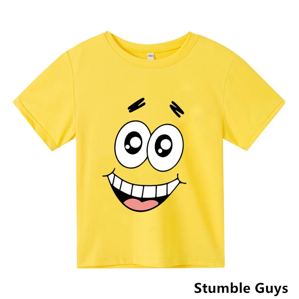 Cartoon Anime Baby Girls SpongeBob SquarePants Children's Top T-shirt Short Sleeved Boys Short Sleeved T-shirt Quick Drying