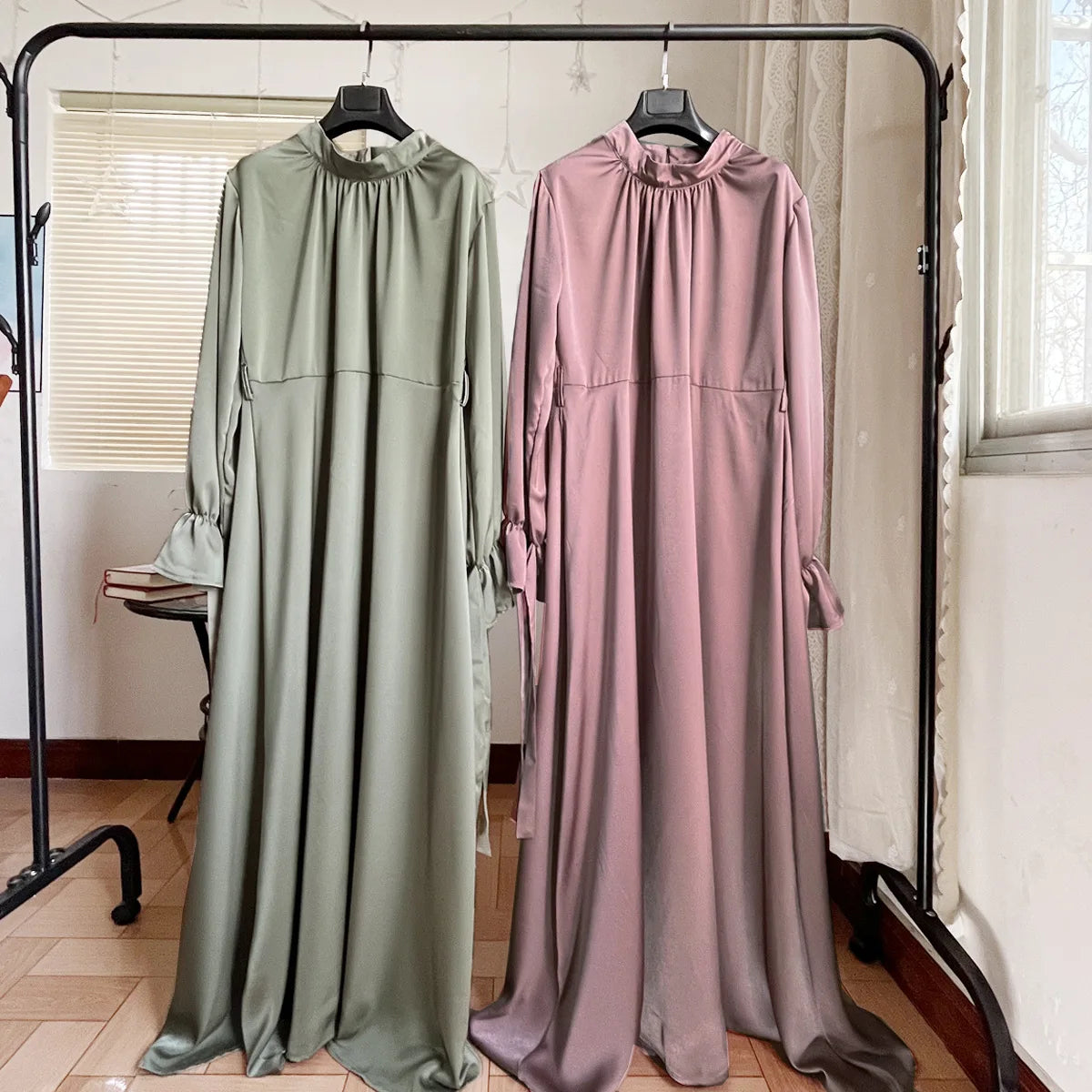 Fashion Abaya Dubai Turkish Kaftan Ramadan Eid Satin Loose Long Dress For Muslim Women Arab Female Dress Islamic  African