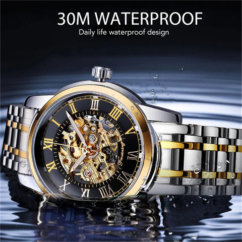 Forsining 349 Men Automatic Watch Round Skeleton Stainless Steel Mechanical Business Clock Relogio Masculino Erkek Kol Saati