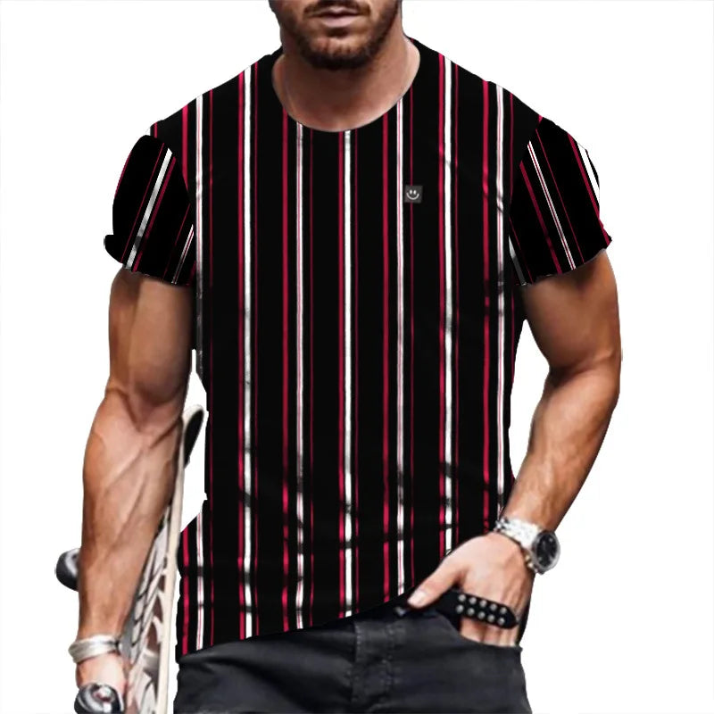 2022 Summer Funny Printed T-Shirt Men 6XL Fashion Oversized Casual Striped Shirt