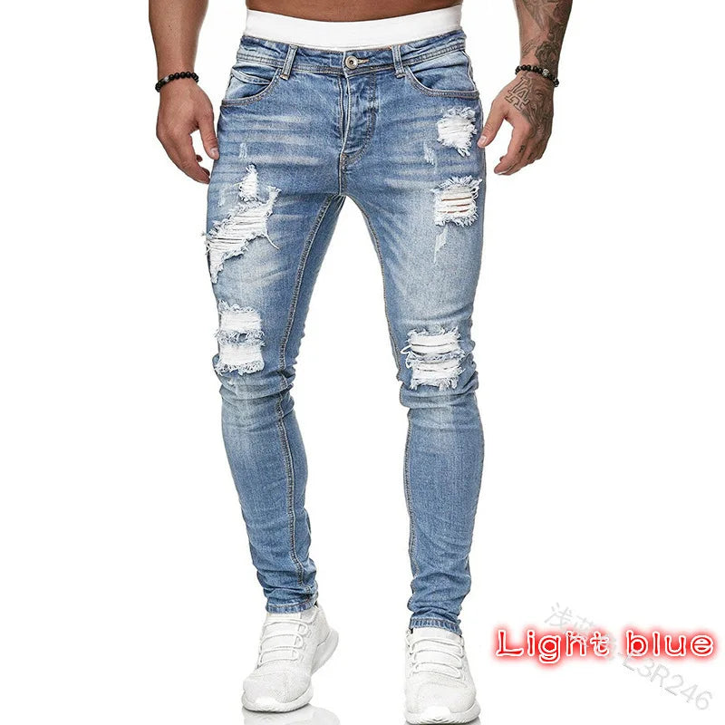 Jeans Men Pants Wash Solid Color Multi Pockets Denim Mid Waist Cargo Jeans Plus Size Fahsion Casual Trousers Male Daily Wear