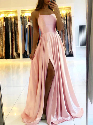 MisShow Women's Elegant Bridesmaid Dresses For Wedding 2024 Sexy Spaghetti Straps Split Long Satin Prom Evening Party Gowns