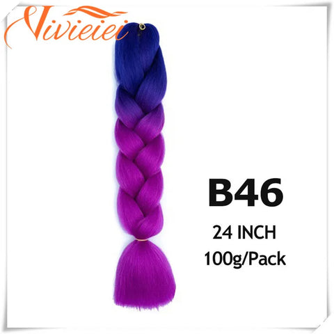 VIVIEIEI Synthetic Braiding Hair 24 Inch Jumbo Braid Ombre Jumbo Hair Extension for Women DIY Hair Braids Purple Pink Yellow Red