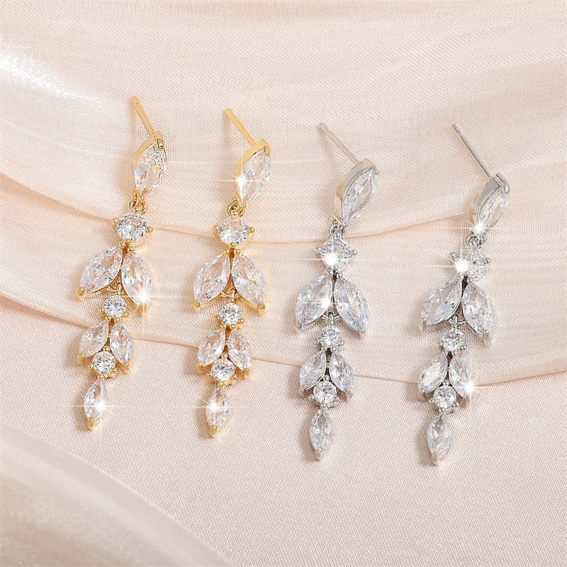 Leaf Zircon Bridal Earrings