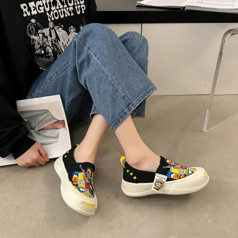 Women Platform Vulcanized Shoes Thick Sole Canvas Loafers