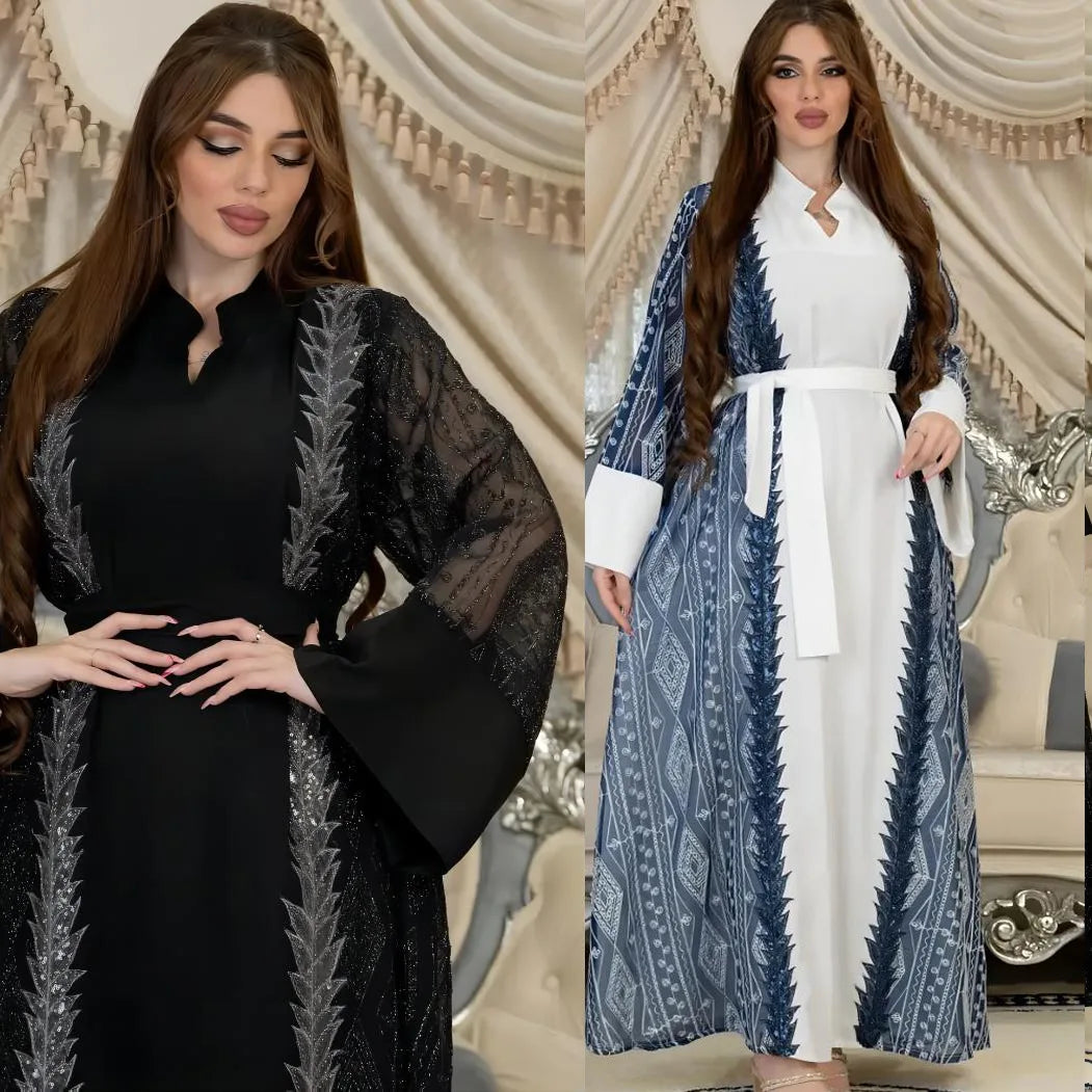 Ramadan Embroidery Abaya for Women Eid Mubarak Djellaba Marocain Jalabiya Saudi Arabic Robe Dubai Turkey Kaftan Islamic Clothing