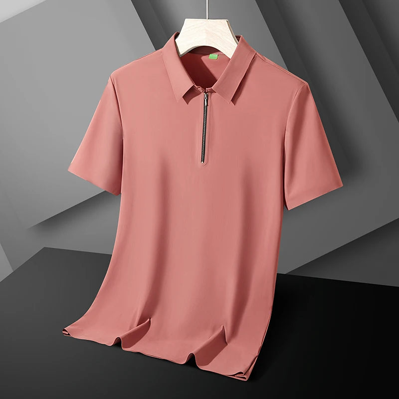 Summer Men Polo Shirt Cool Thin T Shirt Zipper