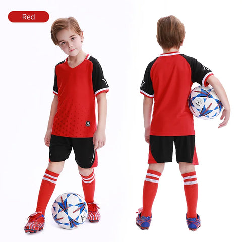 Kids Football Jersey Personalized Custom Boy Soccer Jersey Set Polyester Soccer Uniform Breathable Football Uniform For Children