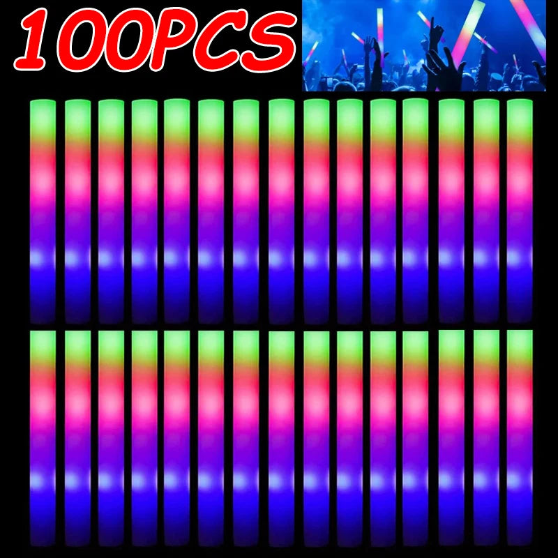 LED Glow Sticks Bulk Colorful RGB Glow Foam Stick Cheer Tube Dark Light for Xmas Birthday Wedding Party Supplies