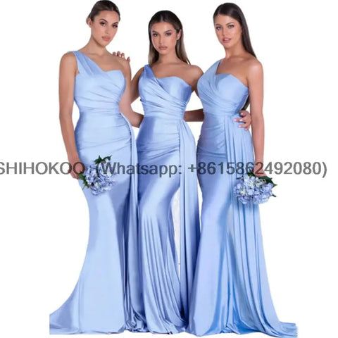 royal blue bridesmaid dresses women for wedding new satin one shoulder sexy mermaid vestidos para bodas mujer invitada chic