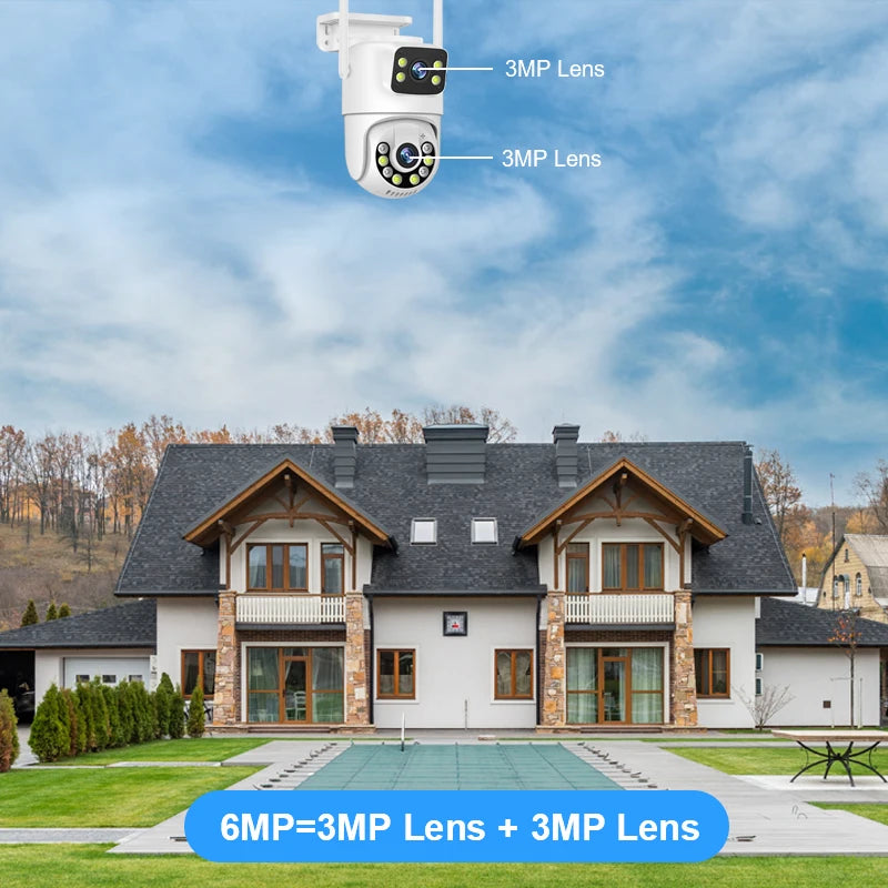 Smar 6MP PTZ WiFi IP Camera Dual Lens With Dual Screen Two-way Audio Auto Tracking Security Outdoor CCTV Vedio Surveillance ICSe