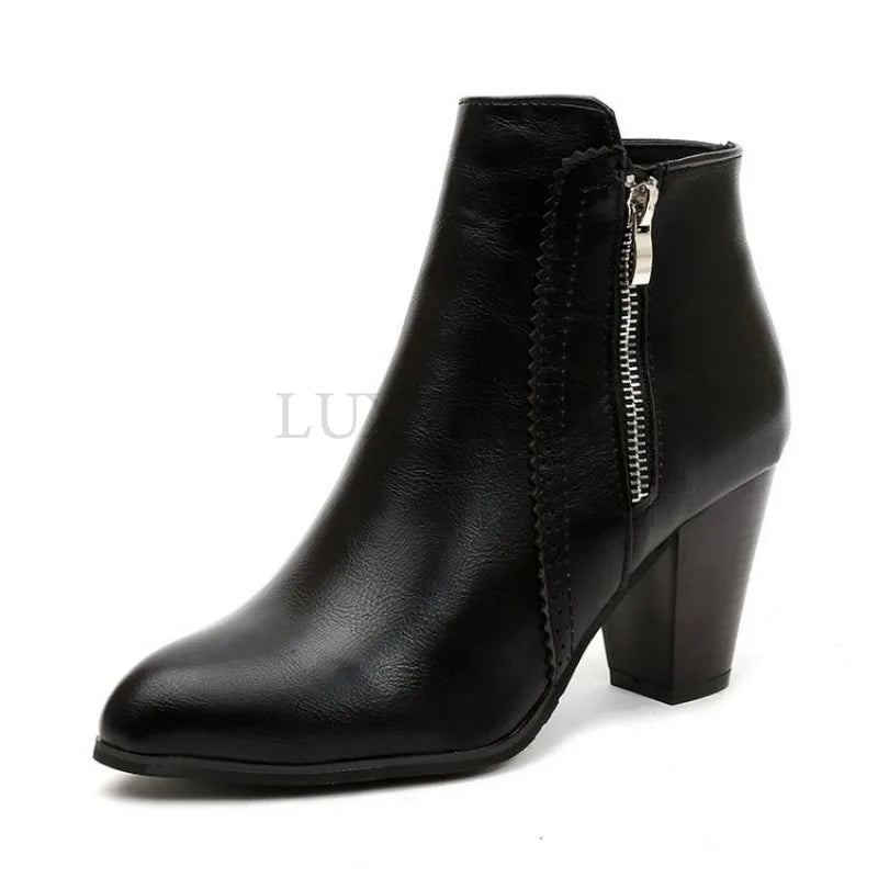 Women Side Zippers Pointed Toe Low Cut Fashion Boots