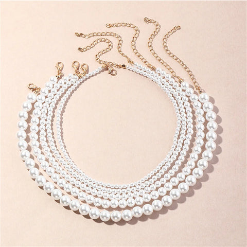 French Vintage Imitation Pearl Chain Necklace For Women Simple Acrylic Beads Choker Fashion Jewelry Elegant Accessories