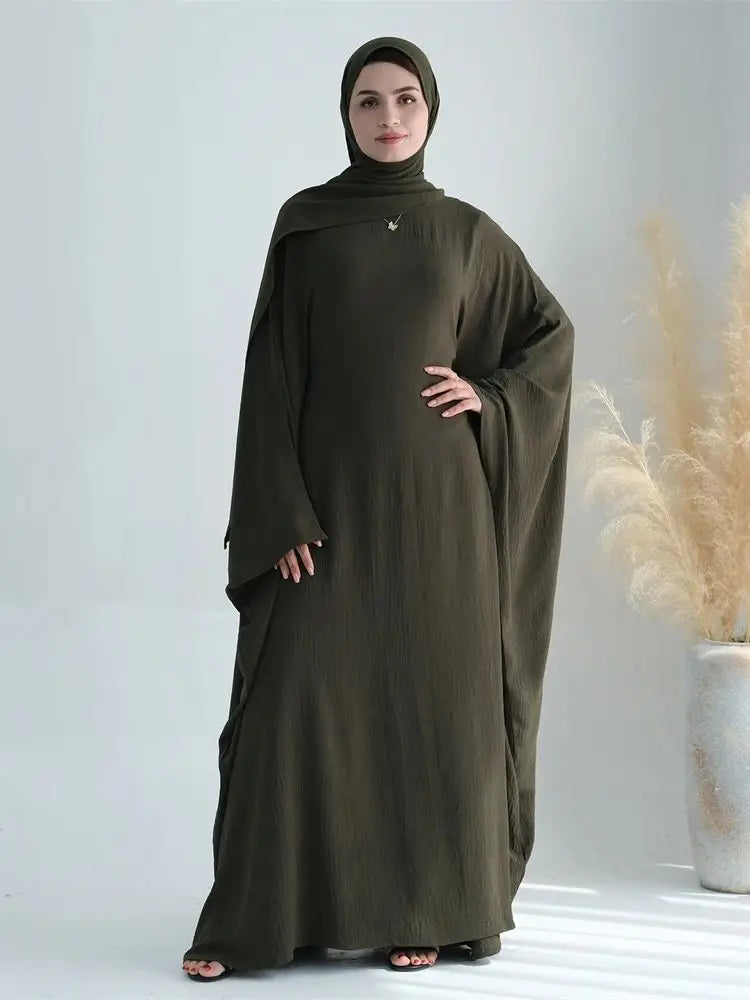 Ramadan Eid Cotton Linen Khimar Abaya Set