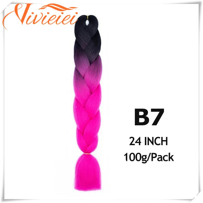 VIVIEIEI Synthetic Braiding Hair 24 Inch Jumbo Braid Ombre Jumbo Hair Extension for Women DIY Hair Braids Purple Pink Yellow Red