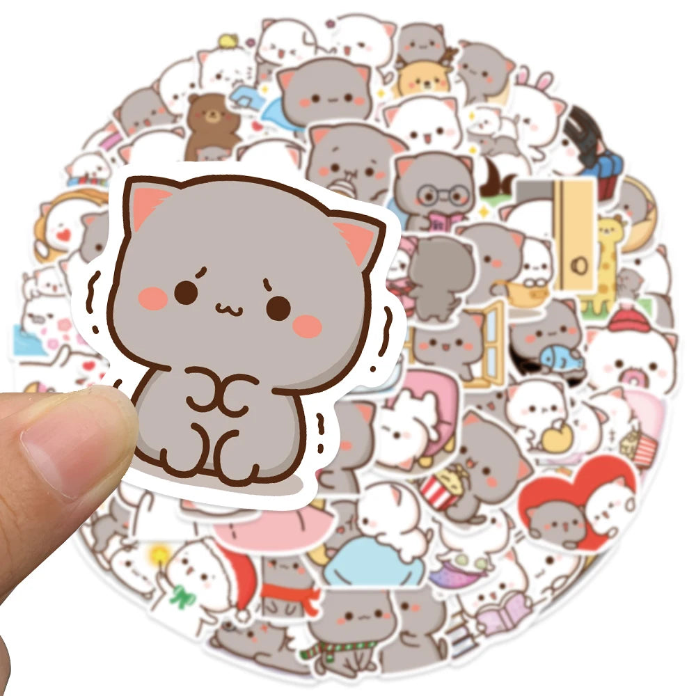 50Pcs Cute Peach Cat Stickers for Water Bottles Kawaii Waterproof PVC Stickers for Laptop Phone Skateboard Kids Girls Gifts