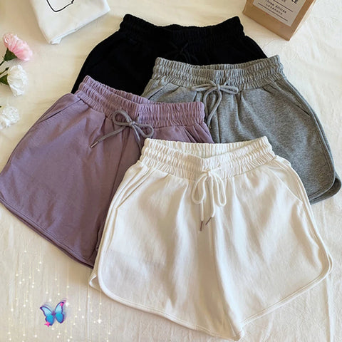 Women's Sports Shorts Summer Solid High Waist Drawstring Lace Up Black Shorts Women Fashion Casual Basic Short Pants CDPF-WYP-K5