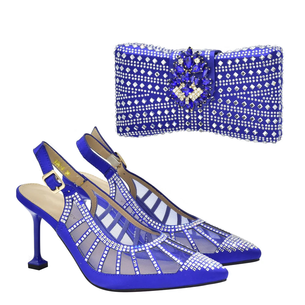 Italian Shoes and Bags Matching Set Decorated with Rhinestone Shoe and Bag Set