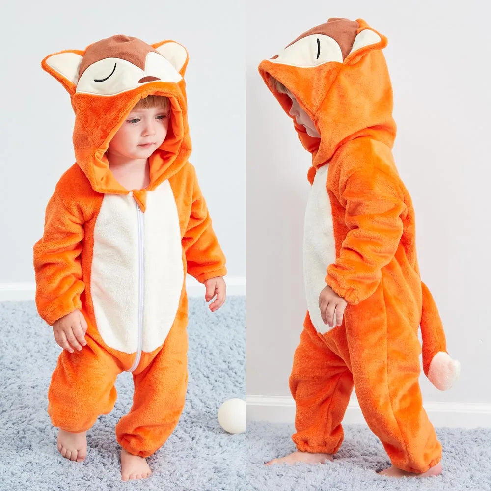 Newborn Baby Boy Clothing Animal Cartoon Hooded Jumpsuits Winter Baby Pajamas Onesies Kids Sleepwear Newborn Baby Pyjamas