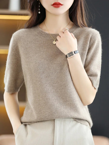 Spring and Summer New Short-sleeved Women O-neck Slim  Sweater