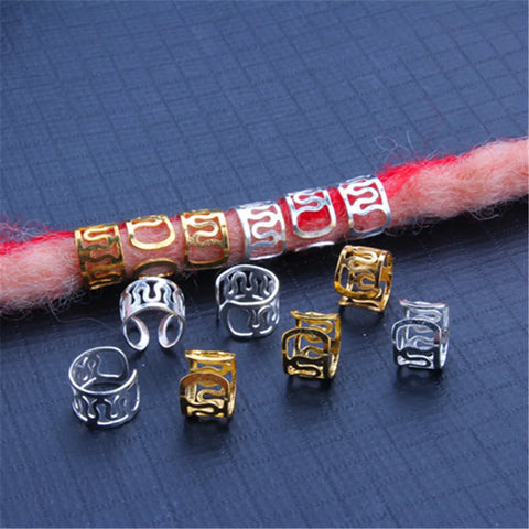 50pcs Metal Hair Rings Dreadlocks Beads Cuffs Tubes Charms Hollow Out Dreads Hair Braids Jewelry Hair Braiding Decor Accessories