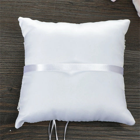 Double Bow Ribbon Pearls Romantic Ring Pillow